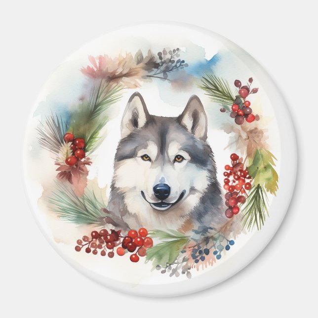 Imán Navidades de Malamute de Alaska escribieron presen (Frente)