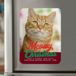 Imán Navidades de Meowy achacan a Navidades de fotos de<br><div class="desc">Celebre la temporada con este elegante imán de Navidades de fotografía de vacaciones de Navidades. Este imán presenta el saludo "Navidades Meowy" en un elegante guión retro con una foto de su gato. Imagen de marcador de posición y NO está en venta. Reemplácelo con sus fotos.</div>