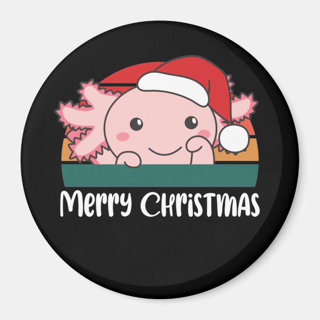 Imán Navidades de Merry Christmas Retro Axolotl (Frente)