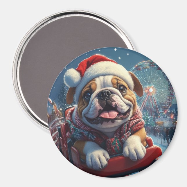 Imán Navidades de montaña rusa de bulldog (Anverso/Reverso)