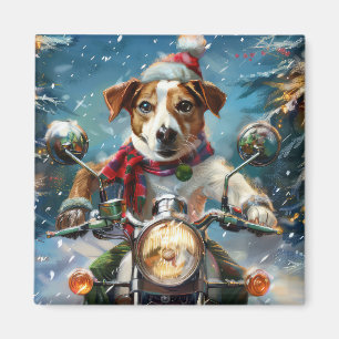 Imán Navidades de moto de Jack Russell Dog Riding