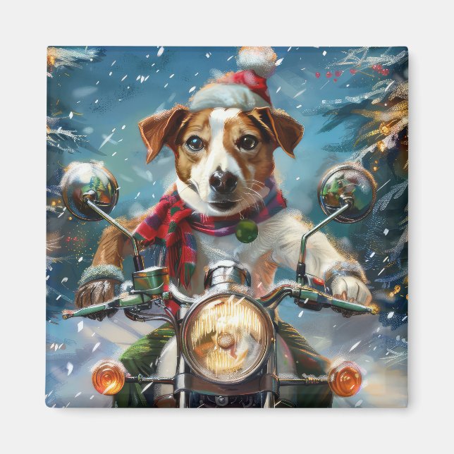 Imán Navidades de moto de Jack Russell Dog Riding (Frente)
