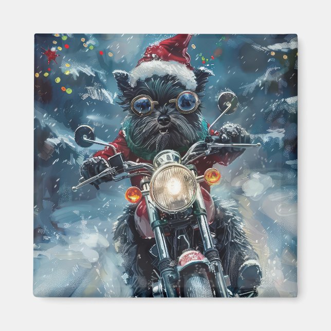 Imán Navidades de motocicleta Affenpinscher Dog Riding (Frente)