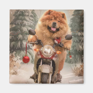 Imán Navidades de motocicleta Chow Chow Dog Riding