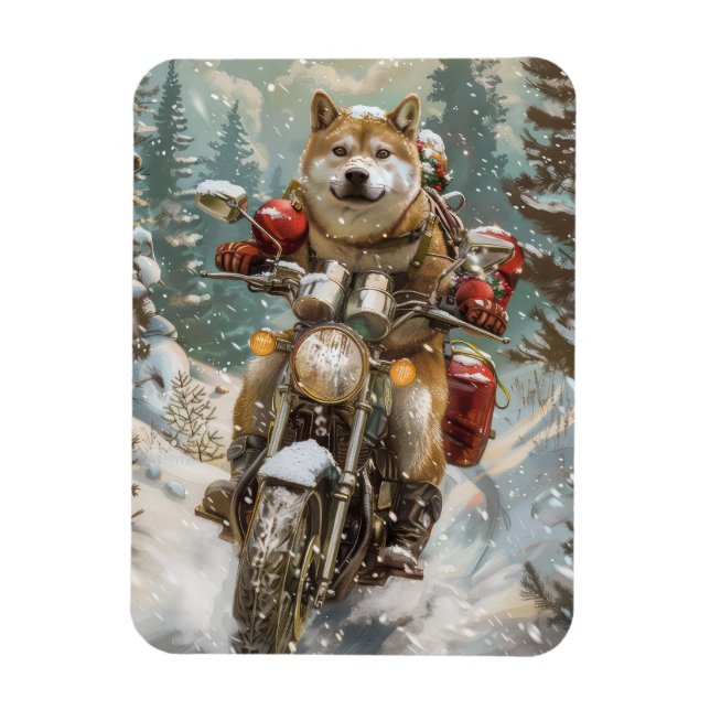 Imán Navidades de motocicletas Akita Dog Riding (Vertical)