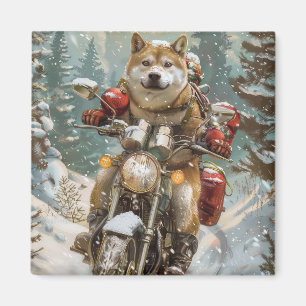 Imán Navidades de motocicletas Akita Dog Riding