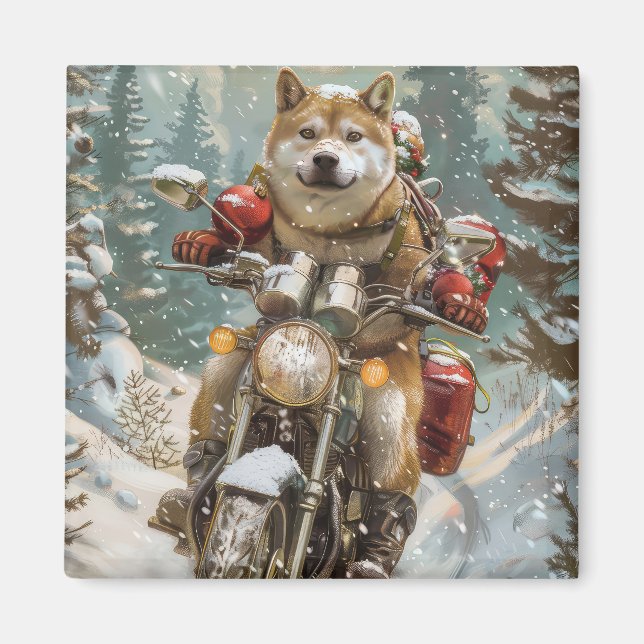 Imán Navidades de motocicletas Akita Dog Riding (Frente)