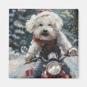 Imán Navidades de motocicletas Bichon Frise Dog Riding