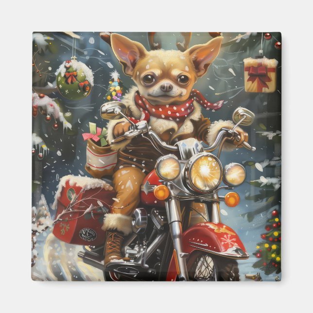 Imán Navidades de motocicletas Chihuahua Dog Riding (Frente)