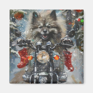 Imán Navidades de motocicletas Keeshond Dog Riding