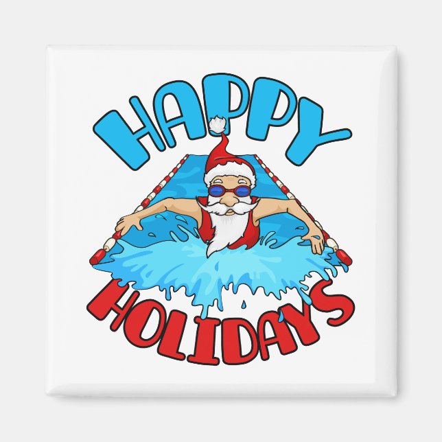 Imán Navidades de natación de vacaciones de Santa Claus (Frente)