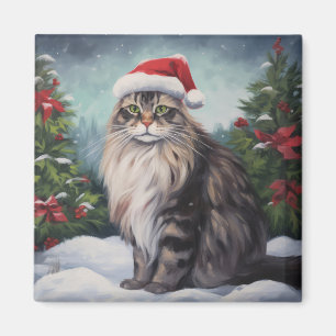 Imán Navidades de Nieve al gato de Maine Coon