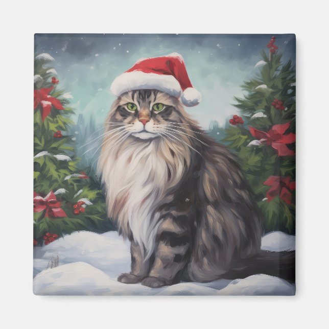 Imán Navidades de Nieve al gato de Maine Coon (Frente)