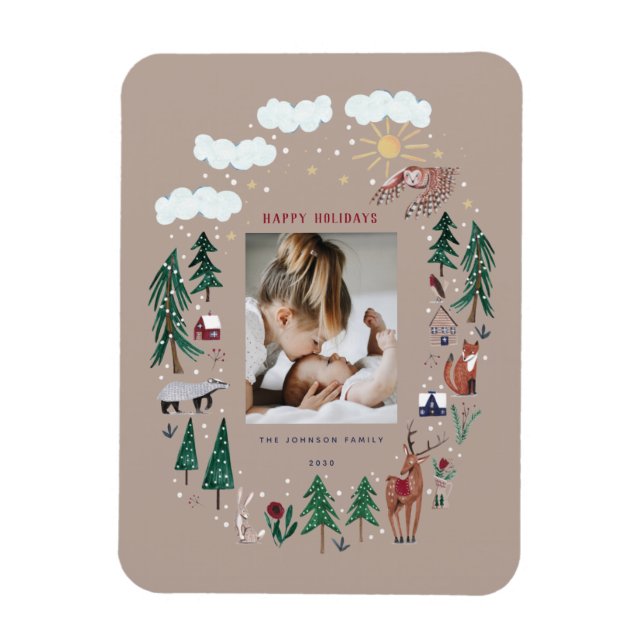 Imán Navidades de nieve de animales nórdicos de Woodlan (Vertical)