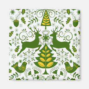 Imán Navidades de oro leñan aves de ciervo en flor