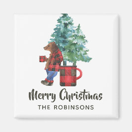 Imán Navidades de oso de Búfalo Fun Plaid Lumberjack