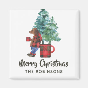 Imán Navidades de oso de Búfalo Fun Plaid Lumberjack