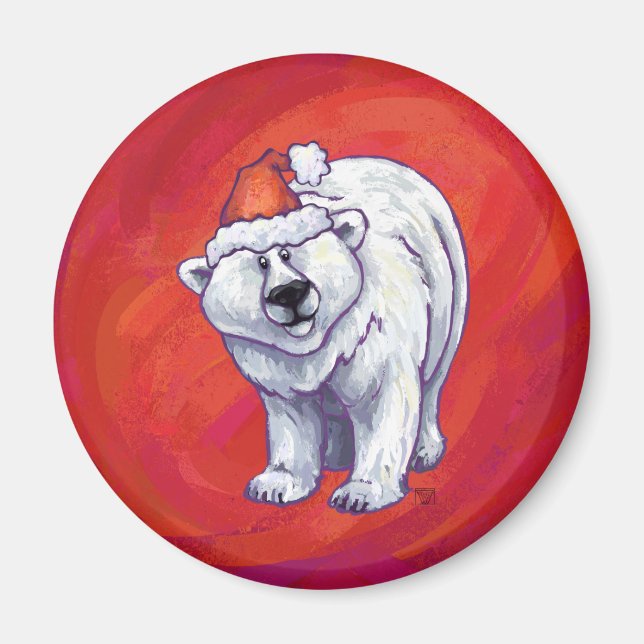 Imán Navidades De Oso Polar En Rojo (Frente)