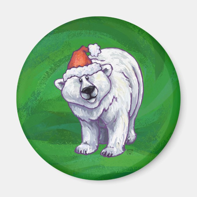 Imán Navidades De Oso Polar En Verde (Frente)