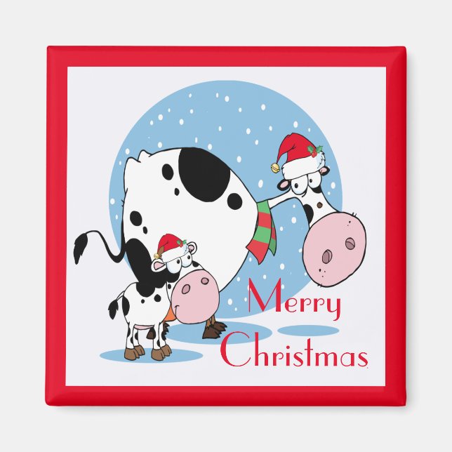Imán Navidades De País Vacas Con Sombrero Santa (Frente)
