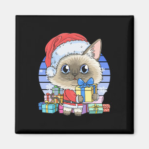 Imán Navidades de Papá Noel y el gato carismático siamé