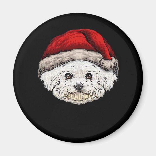 Imán Navidades De Perro Bichon Santa Hat En Una Frisa D (Frente)