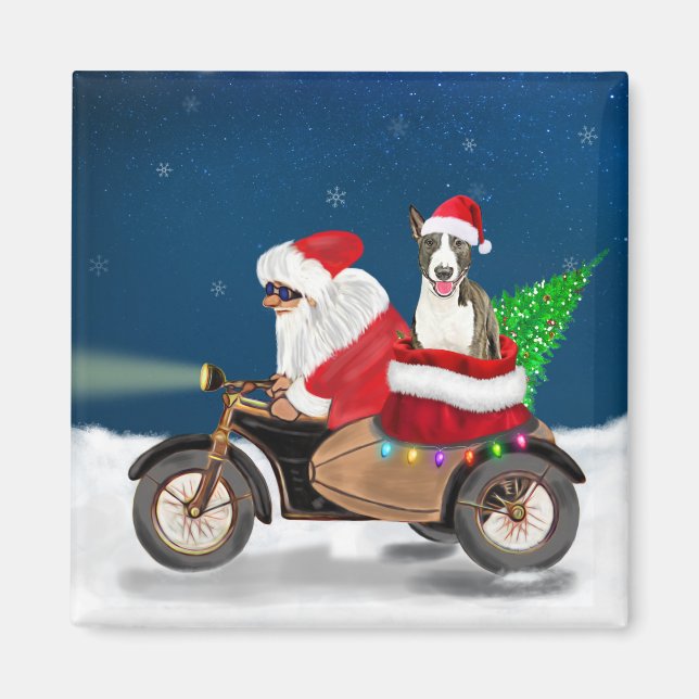 Imán Navidades de Perro Bull Terrier Santa Claus (Frente)
