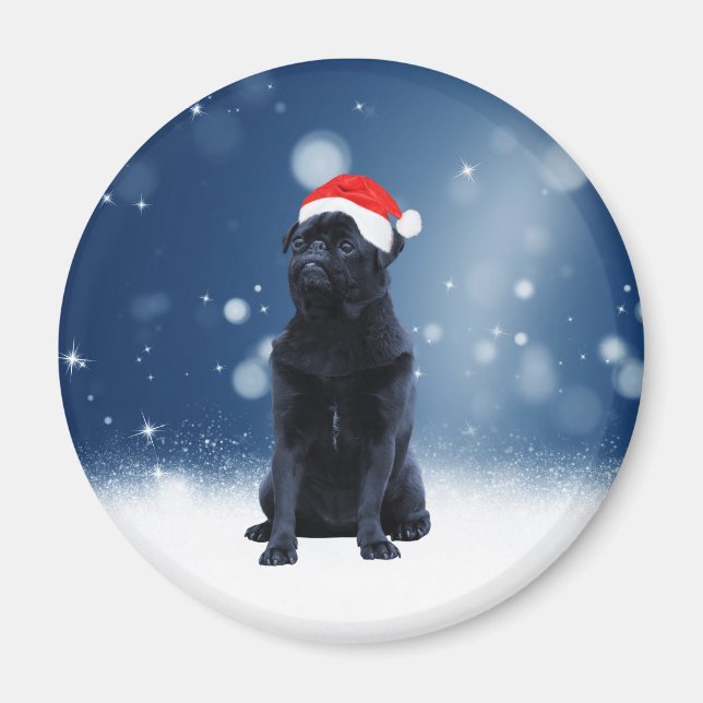 Imán Navidades de perro de cerdo negro de Santa Hat est (Frente)