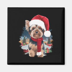 Imán Navidades de perro de Cute Yorkie Santa Hat Scarf