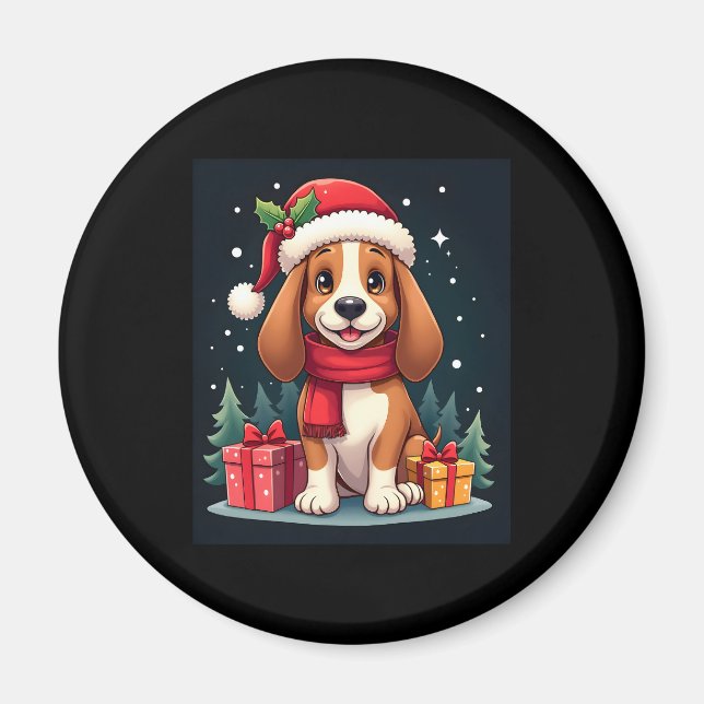 Imán Navidades de perro de Hound Basset Traje a Santa H (Frente)