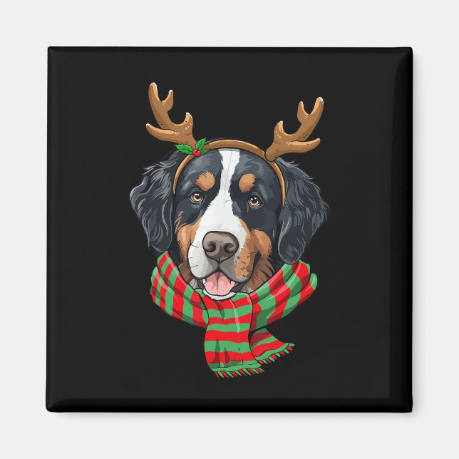 Imán Navidades de Perro de Montaña de Berna Reindeer Sa (Frente)