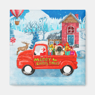 Imán Navidades de perro de Pekín lanzan nieve en camión