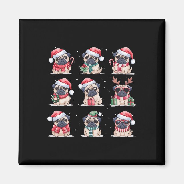 Imán Navidades De Perro De Pug Encenden Perros De Pug D (Frente)