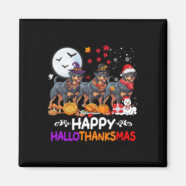 Imán Navidades de perro de Rottweiler Felices Hallothan (Frente)