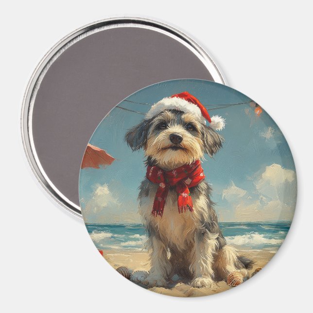 Imán Navidades de perro lobo Playa Vintage (Anverso/Reverso)