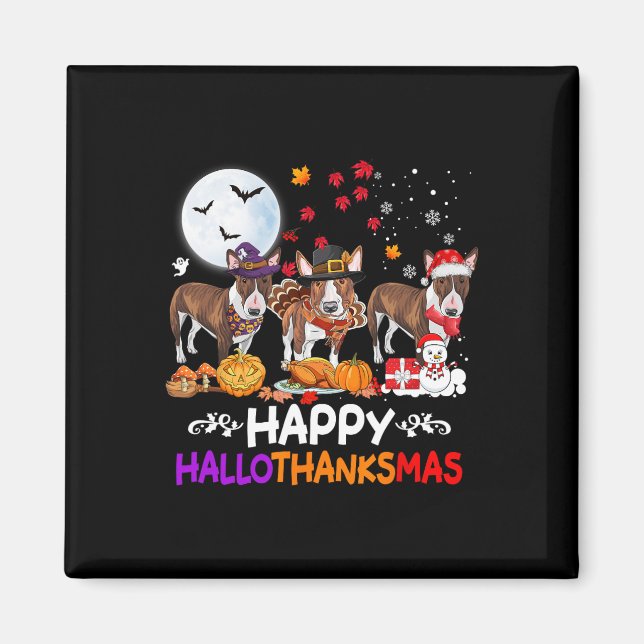 Imán Navidades de Perros de Bull Terrier Felices Hallot (Frente)