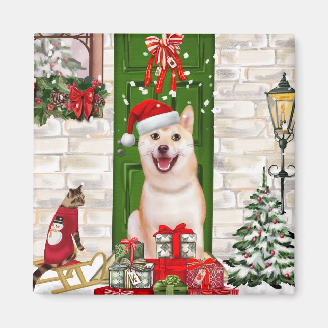 Imán Navidades de Perros de Shiba Inu (Frente)