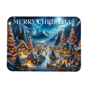Imán Navidades de pintura de escenas nevadas de la alde