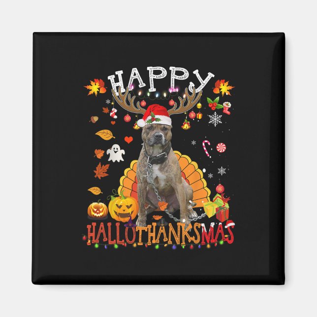 Imán Navidades de Pitbull Dog Halloween Perro Happy Hal (Frente)