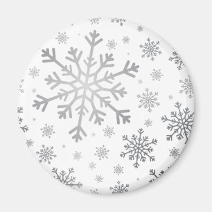 Imán Navidades de plata bonito con copos de nieve en bl