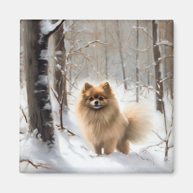 Imán Navidades de Pomeranian Let It Snow (Frente)