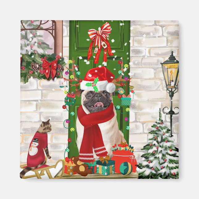 Imán Navidades de pug Dog (Frente)