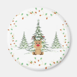 Imán Navidades de renos alumbran árboles de invierno