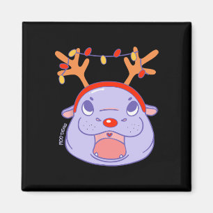 Imán Navidades de renos Moo Deng Xmas Cute Zoo Safari S