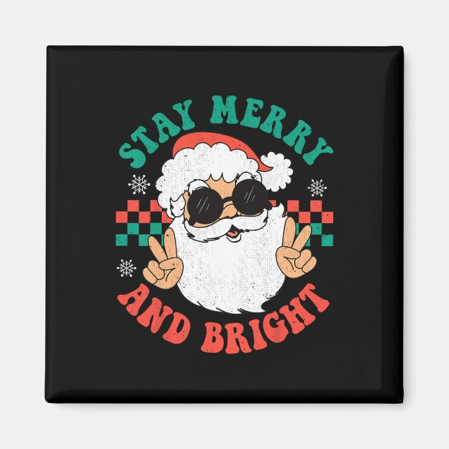 Imán Navidades de Retro Groovy Merry Stay Bright Hippie (Frente)