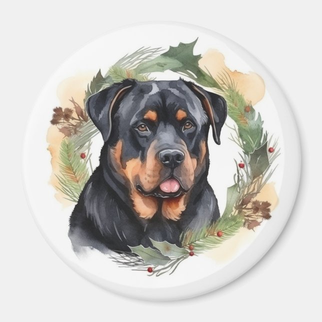 Imán Navidades de Rottweiler Wreath Festimes Pup (Frente)
