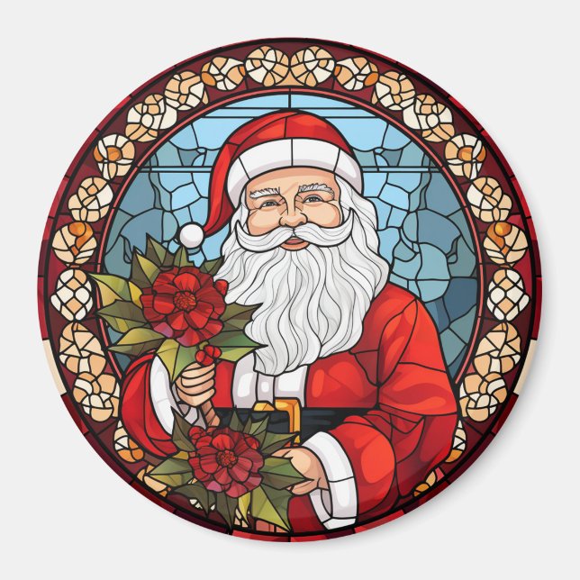 Imán Navidades de Santa Claus Refrigerador de Poinsetti (Frente)