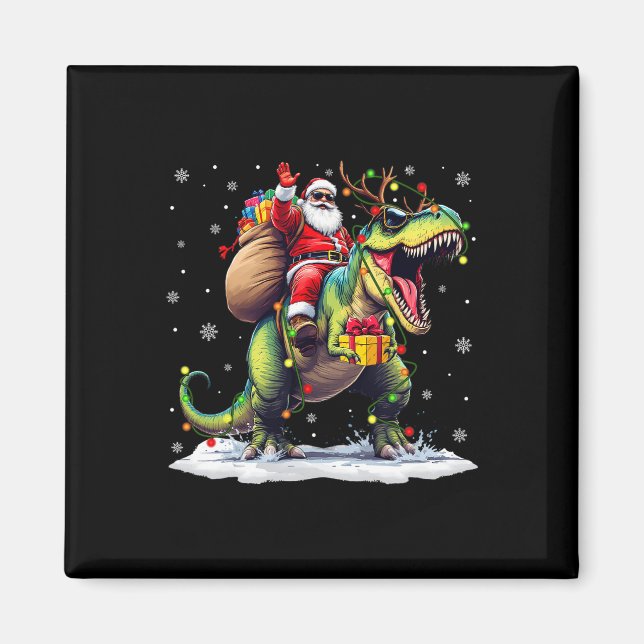 Imán Navidades de Santa Riding Dinosaur T Rex Hombres X (Frente)