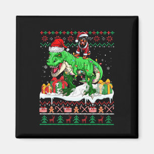 Imán Navidades de Santa Rottweiler Riding T-rex Sweater