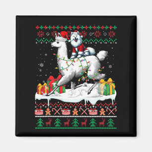 Imán Navidades de Santa Samoyed en llamas Sweater Lover